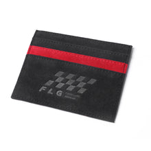 Lade das Bild in den Galerie-Viewer, Alcantara Cardholder Wallet Leder Karten Etui Schwarz/Rot Wildleder Style Vliesstoff