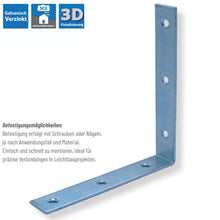 Lade das Bild in den Galerie-Viewer, Stuhlwinkel 25–150 mm blau verzinkt Balkenwinkel Möbelwinkel
